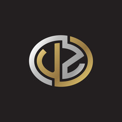 Initial letter UZ, looping line, ellipse shape logo, silver gold color on black background