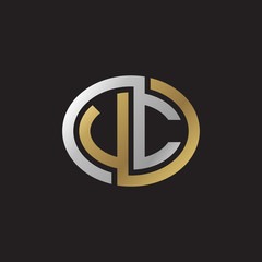 Initial letter VC, UC, looping line, ellipse shape logo, silver gold color on black background