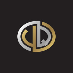 Initial letter VQ, UQ, looping line, ellipse shape logo, silver gold color on black background