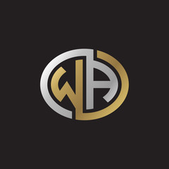 Initial letter WA, looping line, ellipse shape logo, silver gold color on black background