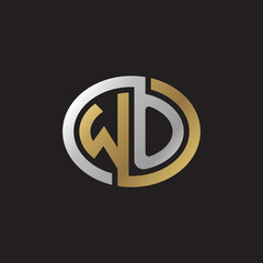 Initial letter WO, looping line, ellipse shape logo, silver gold color on black background