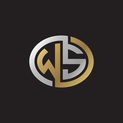Initial letter WS, looping line, ellipse shape logo, silver gold color on black background