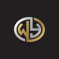 Initial letter WY, looping line, ellipse shape logo, silver gold color on black background