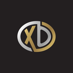 Initial letter XO, looping line, ellipse shape logo, silver gold color on black background