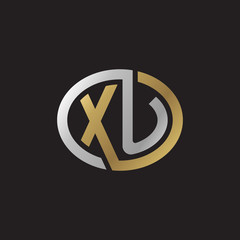 Initial letter XU, looping line, ellipse shape logo, silver gold color on black background