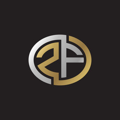 Initial letter ZF, looping line, ellipse shape logo, silver gold color on black background