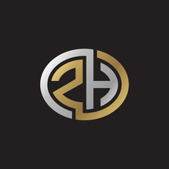 Obraz premium Initial letter ZH, looping line, ellipse shape logo, silver gold color on black background