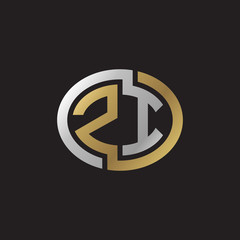 Initial letter ZI, looping line, ellipse shape logo, silver gold color on black background
