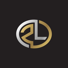 Initial letter ZL, looping line, ellipse shape logo, silver gold color on black background