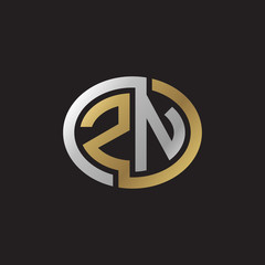 Initial letter ZN, looping line, ellipse shape logo, silver gold color on black background
