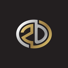 Initial letter ZO, looping line, ellipse shape logo, silver gold color on black background