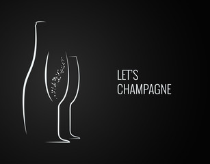 champagne bottle and glass silhouette on back backgrond