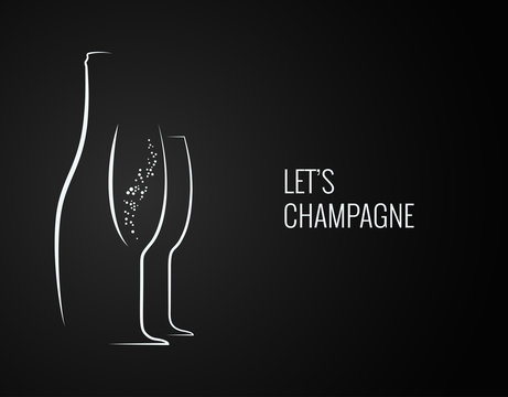 champagne bottle and glass silhouette on back backgrond
