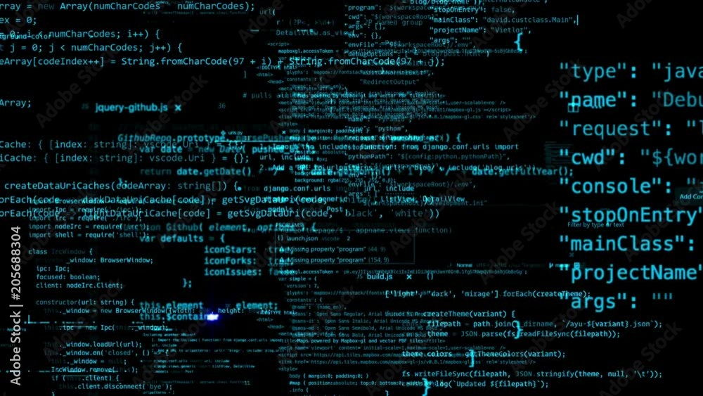 Wall mural the abstract code moves in the virtual space. looped