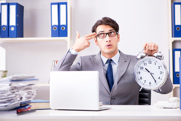 Businessman employee in urgency and deadline concept with alarm 