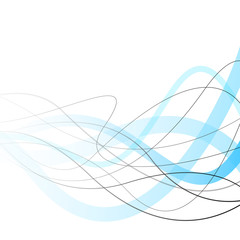 Abstract curved black and blue lines on white