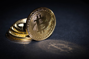 Golden Bitcoins. New virtual money.
