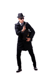 Man spy with handgun isolated on white background