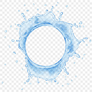 Top view of translucent water crown with drops in blue colors, isolated on transparent background. Transparency only in vector file
