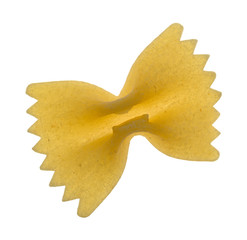 Single bow tie pasta on a white background