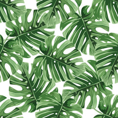 Tropical palm leaves, jungle leaves seamless vector floral pattern.