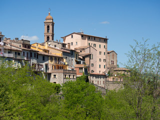 Fototapeta na wymiar Skyline of the medieval village of Sassocorvaro, Italy.