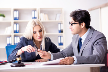 Lawyer discussing legal case with client