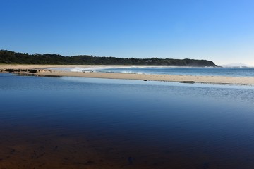 Australian Coastline Blackhead Beach with lagoon foreground