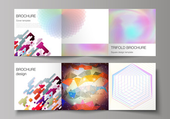 The minimal vector illustration of editable layout. Modern covers design templates for trifold square brochure or flyer. Abstract colorful geometric backgrounds in minimalistic design to choose from