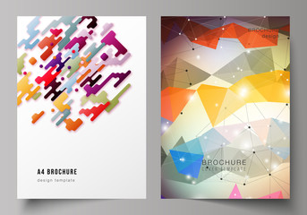 The vector illustration of the layout of A4 format modern cover mockups design templates for brochure, magazine, flyer, booklet, report. Abstract colorful geometric backgrounds in minimalistic design