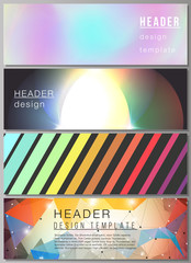 The minimalistic vector illustration of the editable layout of headers, banner design templates in popular formats. Abstract colorful geometric backgrounds in minimalistic design to choose from.