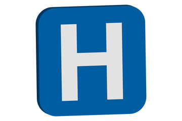 Señal azul de hospital.