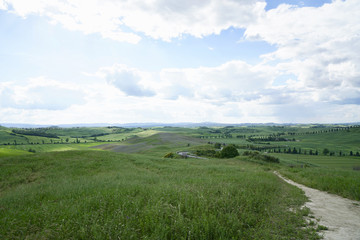 Naklejka premium Crete Senesi near Asciano, Siena, Tuscan Italy, Magnificent landscape of the Tuscan countryside 