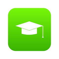 Graduation cap icon digital green for any design isolated on white vector illustration