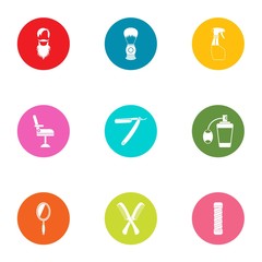 Beard grooming icons set. Flat set of 9 beard grooming vector icons for web isolated on white background