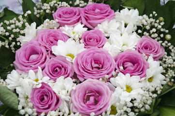 beautiful bouquet of roses and chrysanthemums, a colorful bouquet of different fresh flowers