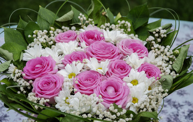 beautiful bouquet of roses and chrysanthemums, a colorful bouquet of different fresh flowers
