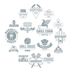 Fototapeta na wymiar Barbecue grill logo icons set. Simple illustration of 16 barbecue grill logo vector icons for web