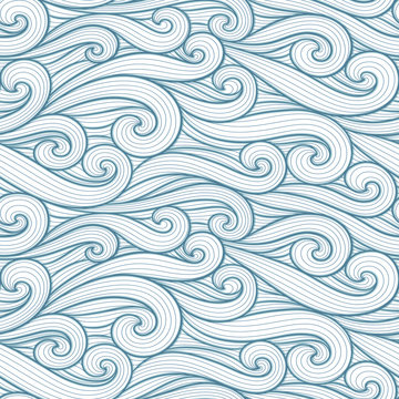 Abstract colorful curly lines seamless patterns set. Waves and curls vector illustration. Bright colorful seamlessly tiling background collection.