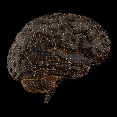 Human Brain Power Connections. 3D illustration. Human brain in a structure of polygonal connections representing the power of the mind. Clipping path included.