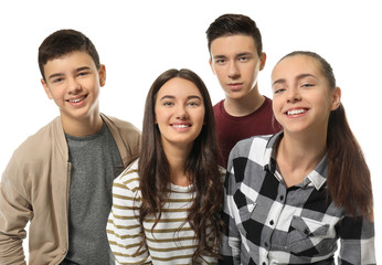 Group of teenagers on white background