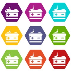 Battery icons 9 set coloful isolated on white for web