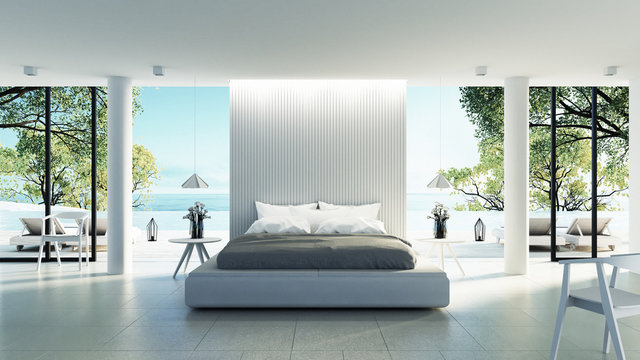 Beach bedroom interior - Modern & Luxury vacation / 3D render image