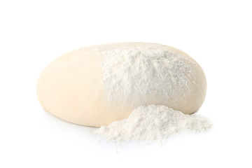 Fototapeta na wymiar Fresh raw dough on white background