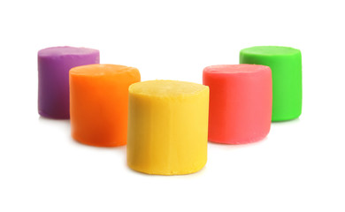 Colorful play dough on white background