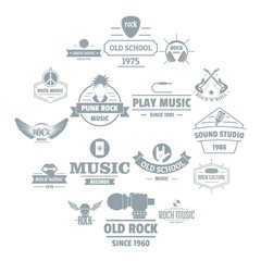 Rock music logo icons set. Simple illustration of 16 rock music logo vector icons for web