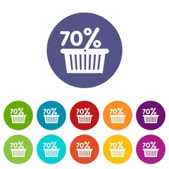 Basket seventy percent discount icon. Simple illustration of basket seventy percent discount vector icon for web