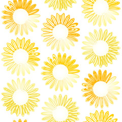 ひまわりのグラデーションシームレスパターン(白背景)
