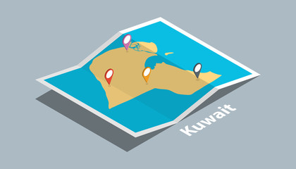 explore kuwait maps with isometric style and pin marker location tag on top