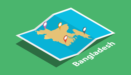 explore bangladesh maps with isometric style and pin marker location tag on top